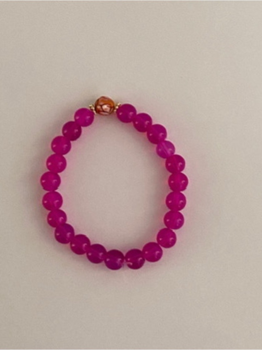 Pink Beaded Stretch Bracelet with Gold Accent